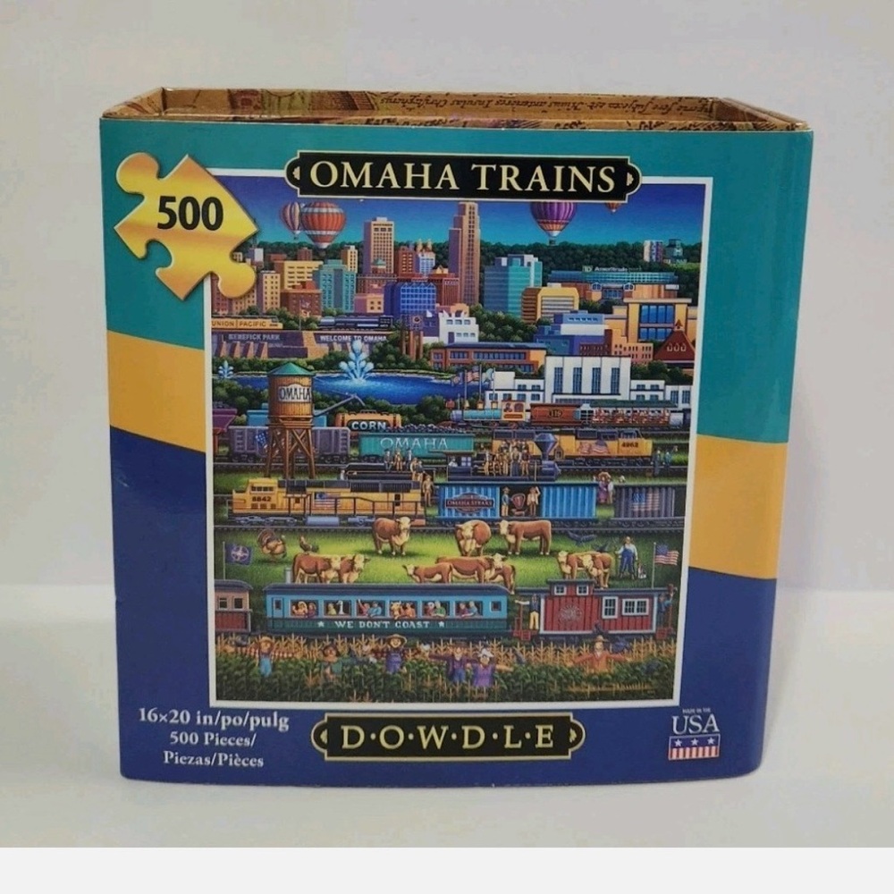 500 piece Omaha puzzle, train themed